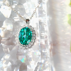 感謝価格 10ｘ14ｍｍ　大粒ヘイローネックレス　 奇跡の輝き　パライバトルマリン 人工宝石  S925 6枚目の画像