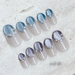 晴レ空】ネイルチップ ブルー 青 マグネットネイル 先端フレンチ 変形