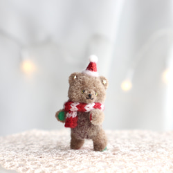 ハッピーホリデー クマさん ミニチュア テディベア クリスマス ブラウン ボーダーマフラー 2枚目の画像
