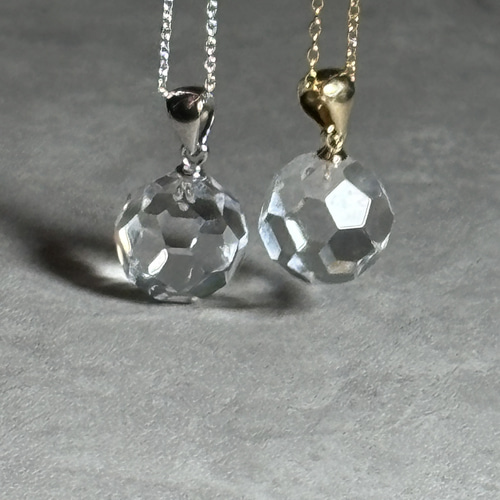 願いを叶える☆天然水晶AAA☆バッキーボールカット☆ネックレス☆14KGP