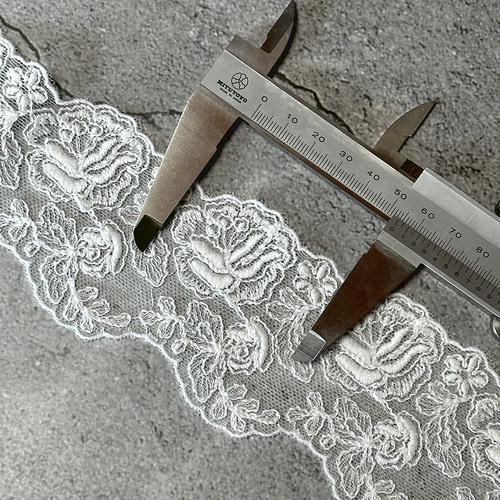 1m チュールレース 両耳スカラップ 花柄 日本製 lace-No,008-1 レース