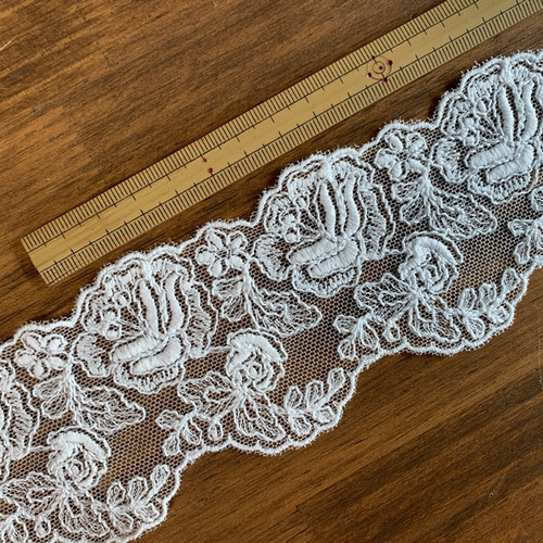 1m チュールレース 両耳スカラップ 花柄 日本製 lace-No,008-1 レース