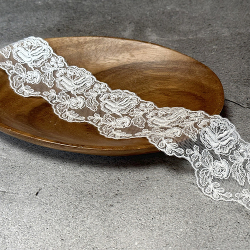 1m チュールレース 両耳スカラップ 花柄 日本製 lace-No,008-1 レース