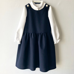 【3wayフォーマルコーデセット】大きなパールボタンのよそゆきワンピース【ネイビー/子ども服/スタンドカラーシャツブラウ 4枚目の画像