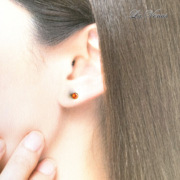 希少ストーン タンザニア産 宝石質 天然オレンジカイヤナイト 3mmピアス 316Ｌ 片耳用 金属アレルギー対策 10枚目の画像
