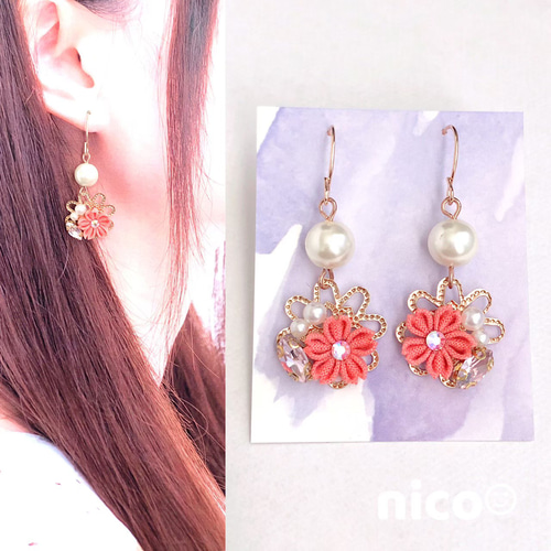 NSKY　ハンドメイドピアス 送料無料】no.79⁂つまみ細工⁂ ピアスイヤリング ピアス（フープ