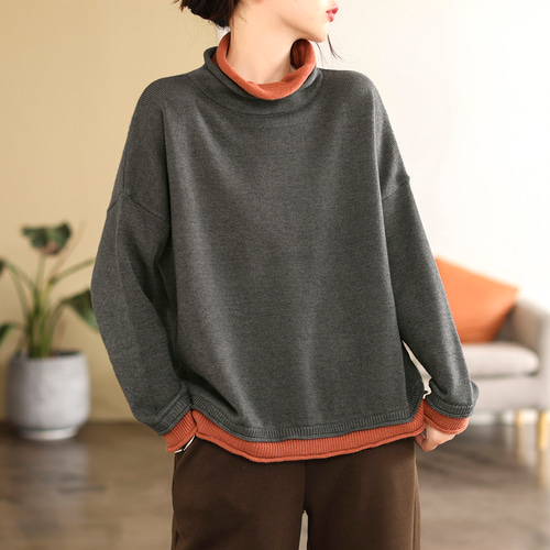 タートルネック カットソー 秋 冬 Tシャツ ハイネック 長袖 レディース 