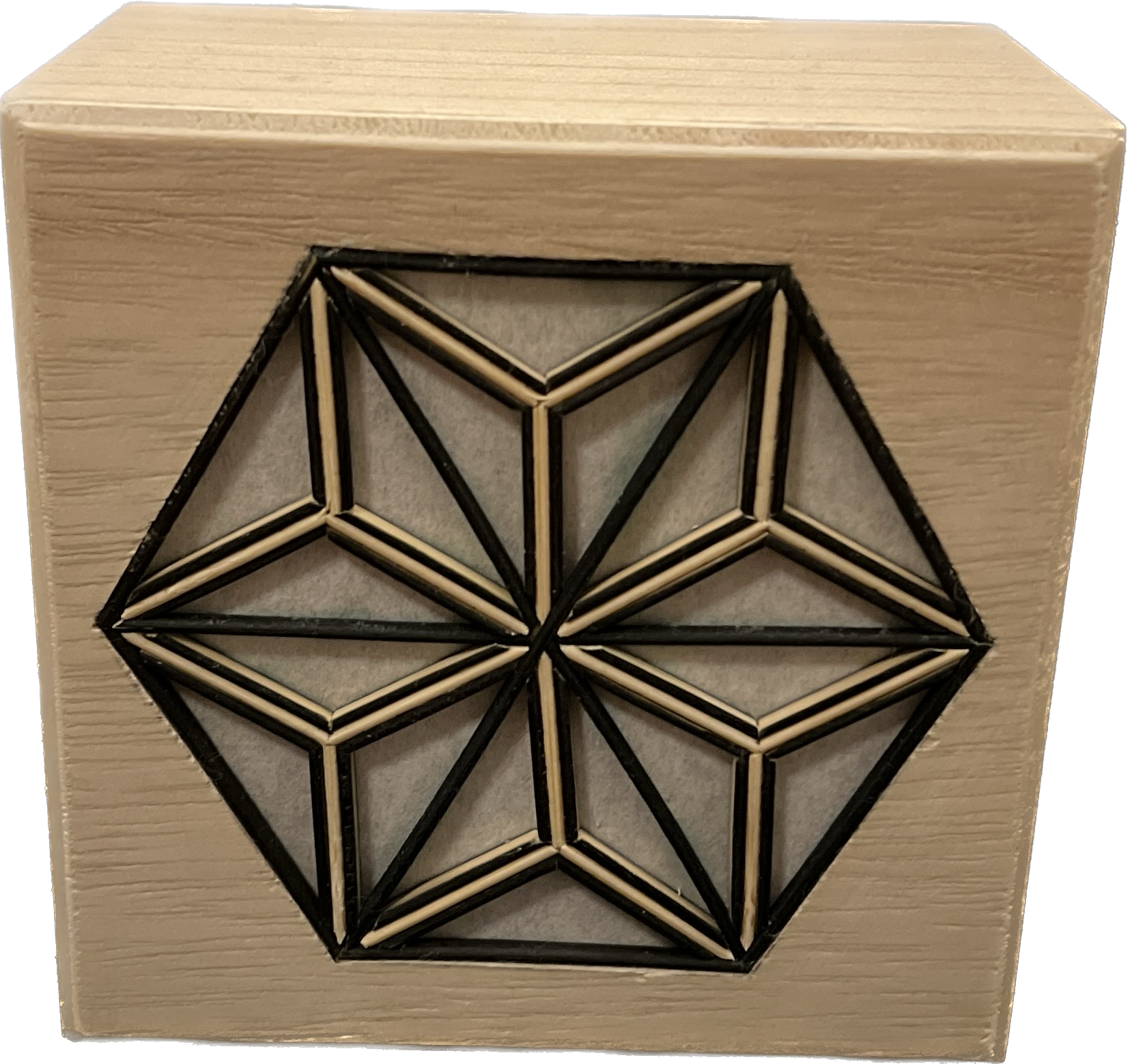 Cubic Lamp With Kumiko - Black Bamboo