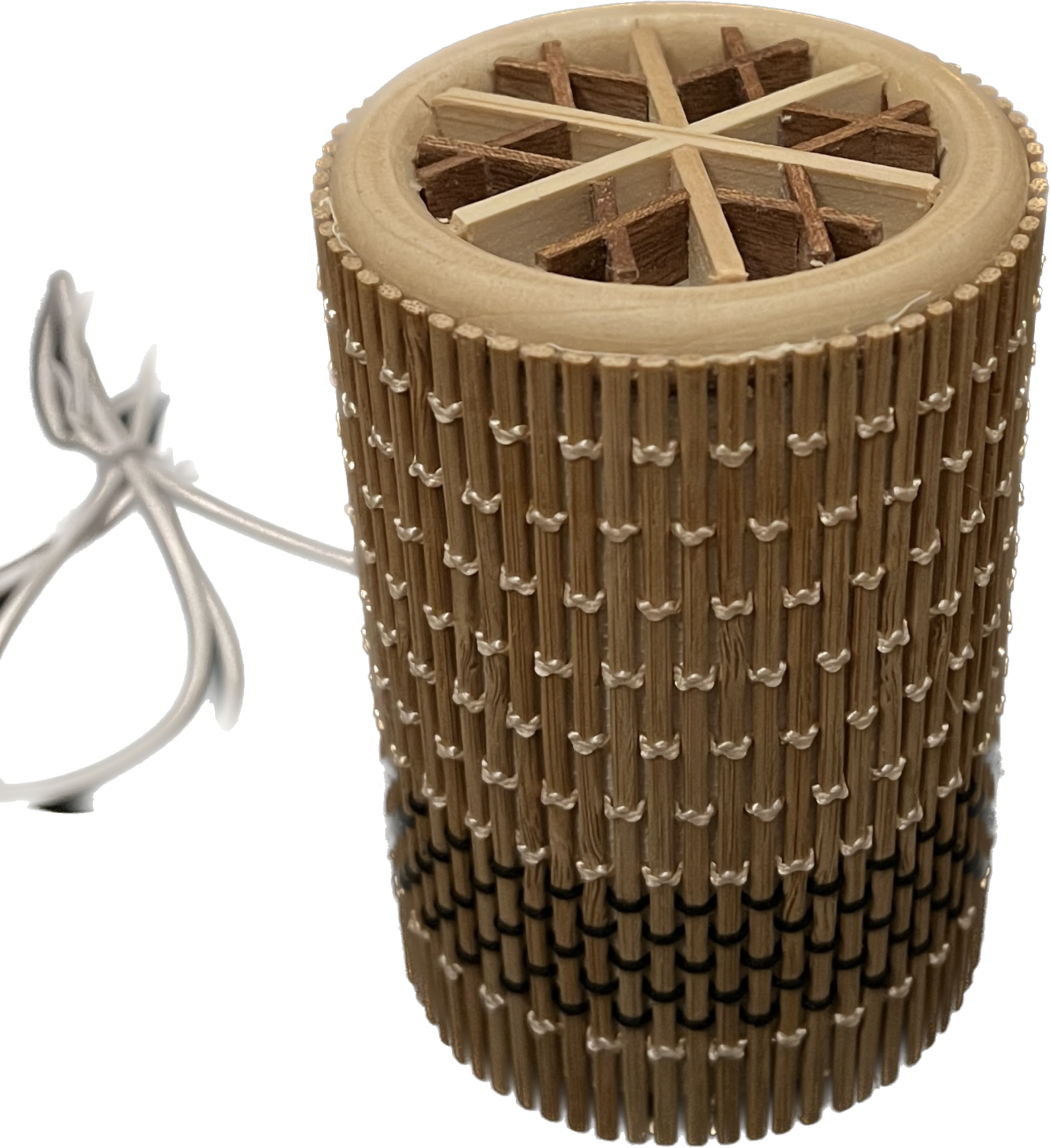 Cylindrical Bamboo Lamp With Kumiko - Medium