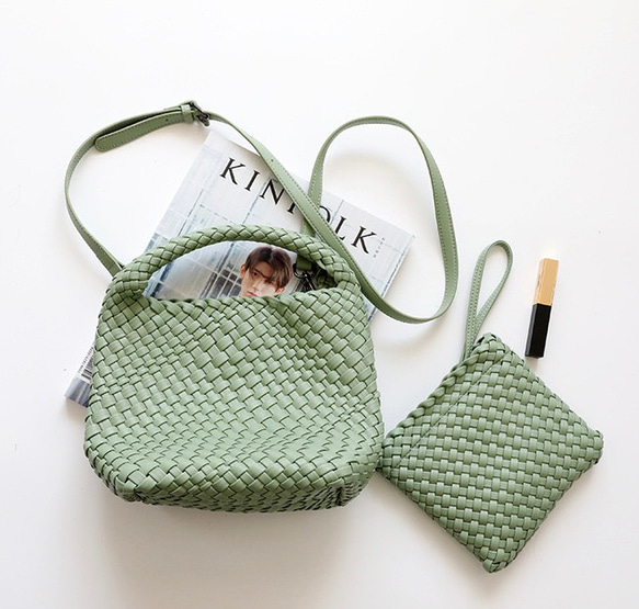 【手編みバッグ+小編みバッグ】マルチ多機能ハンドバッグ、クロスバッグ、ショルダーバッグ 7枚目の画像