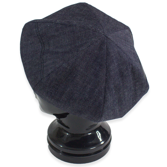 ライトデニムと革のパッチワークベレー帽（グレイ） 5枚目の画像