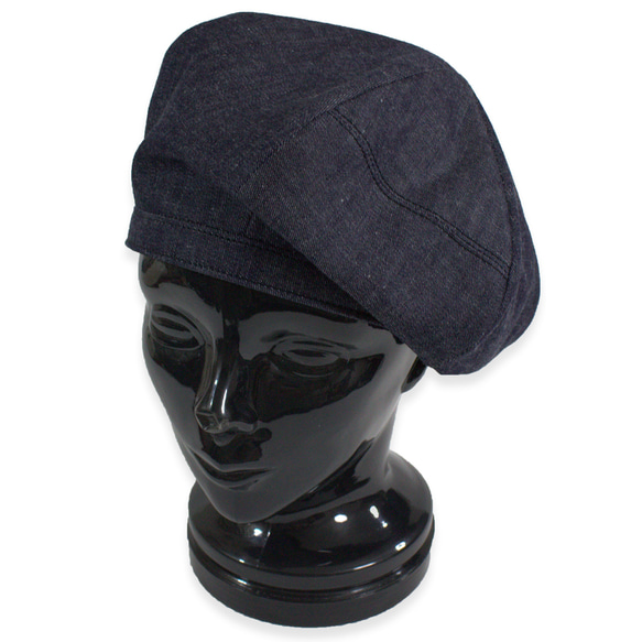 ライトデニムと革のパッチワークベレー帽（グレイ） 15枚目の画像