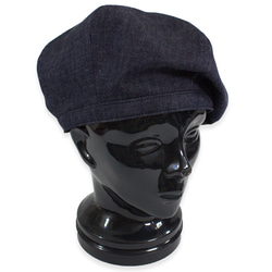 ライトデニムと革のパッチワークベレー帽（グレイ） 12枚目の画像