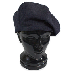 ライトデニムと革のパッチワークベレー帽（グレイ） 14枚目の画像