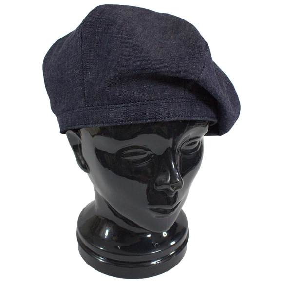 ライトデニムと革のパッチワークベレー帽（グレイ） 13枚目の画像