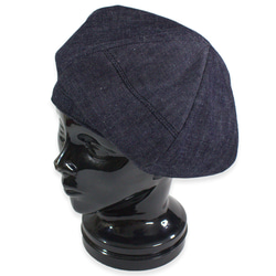 ライトデニムと革のパッチワークベレー帽（グレイ） 3枚目の画像