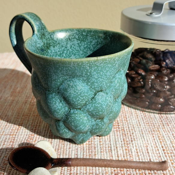 【Creema陶器市2024】玉サボテン様青銅マットコーヒーカップ、約190cc 1枚目の画像