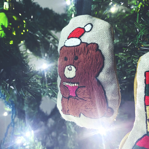 一生使えるクリスマスオーナメント⑤クマ 刺繍/動物/クリスマスツリー 