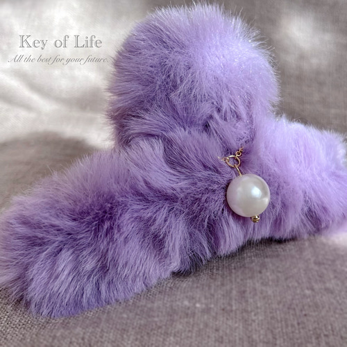 Key of Life☆両面チャーム付き☆パープル ファー バンスクリップ/ヘア
