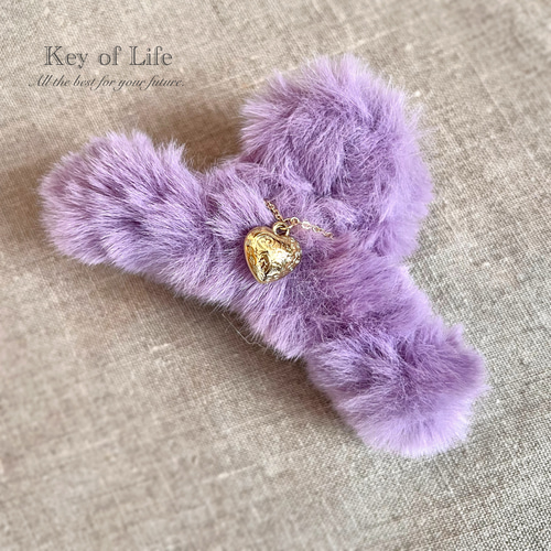 Key of Life☆両面チャーム付き☆パープル ファー バンスクリップ/ヘア