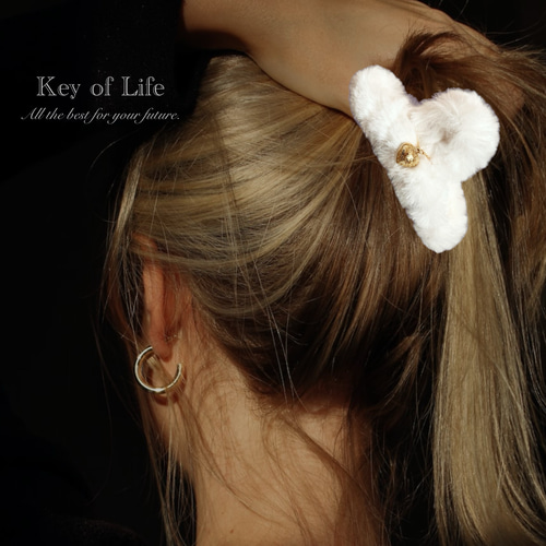 Key of Life☆両面チャーム付き☆パープル ファー バンスクリップ/ヘア