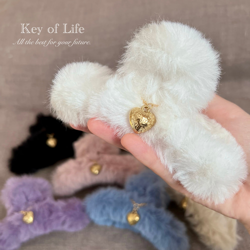 Key of Life☆両面チャーム付き☆パープル ファー バンスクリップ/ヘア