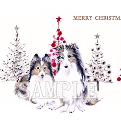 わんこのイラストのクリスマスカード（ポストカード）５枚セット 3枚目の画像
