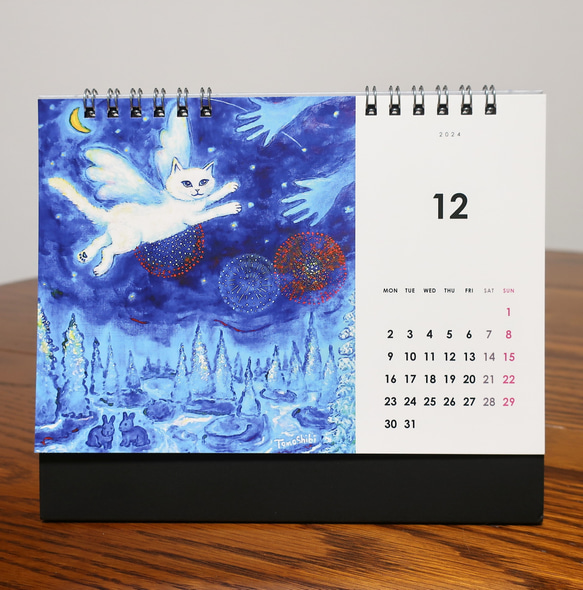 Tomoshibi ねこアートカレンダー2024  #卓上B6 #猫 #ねこ #辰年 #辰 #龍 #招き猫 #富士山 14枚目の画像