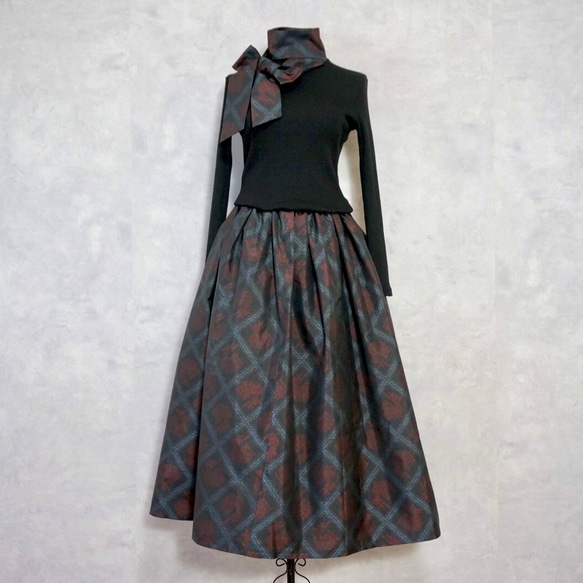 【一点モノ】大島紬 着物リメイク ギャザー スカート & スヌード 〜 四季 で心地良い 上質 絹 100% 〜 F1433663285(11050円)