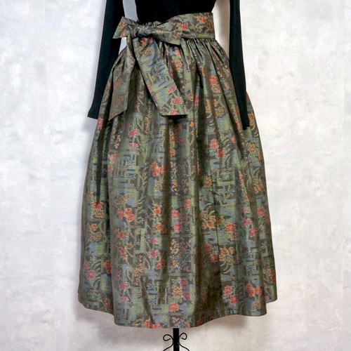 一点モノ】大島紬 着物リメイク ギャザー スカート & スヌード 〜 四季