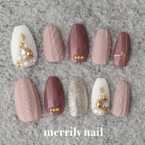 受注製作＞No.006 クリスマスネイル ネイルチップ つけ爪 ツリー