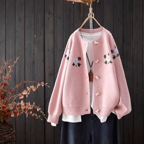新作♦︎暖かい フラワー刺繍ニットカーディガン トップス 全5色