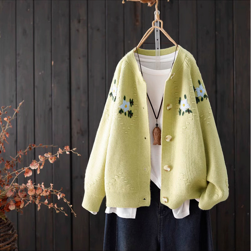 新作♦︎暖かい フラワー刺繍ニットカーディガン トップス 全5色