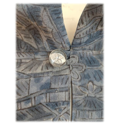 86 套頭衫立領細紋滯銷和服布料復古 3/4 袖抽繩藍灰色 第7張的照片