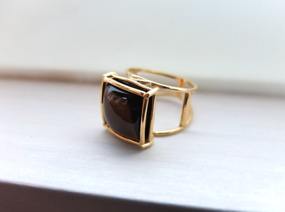 FRAMEWORK square gold plating ring　スモーキークォーツ 3枚目の画像