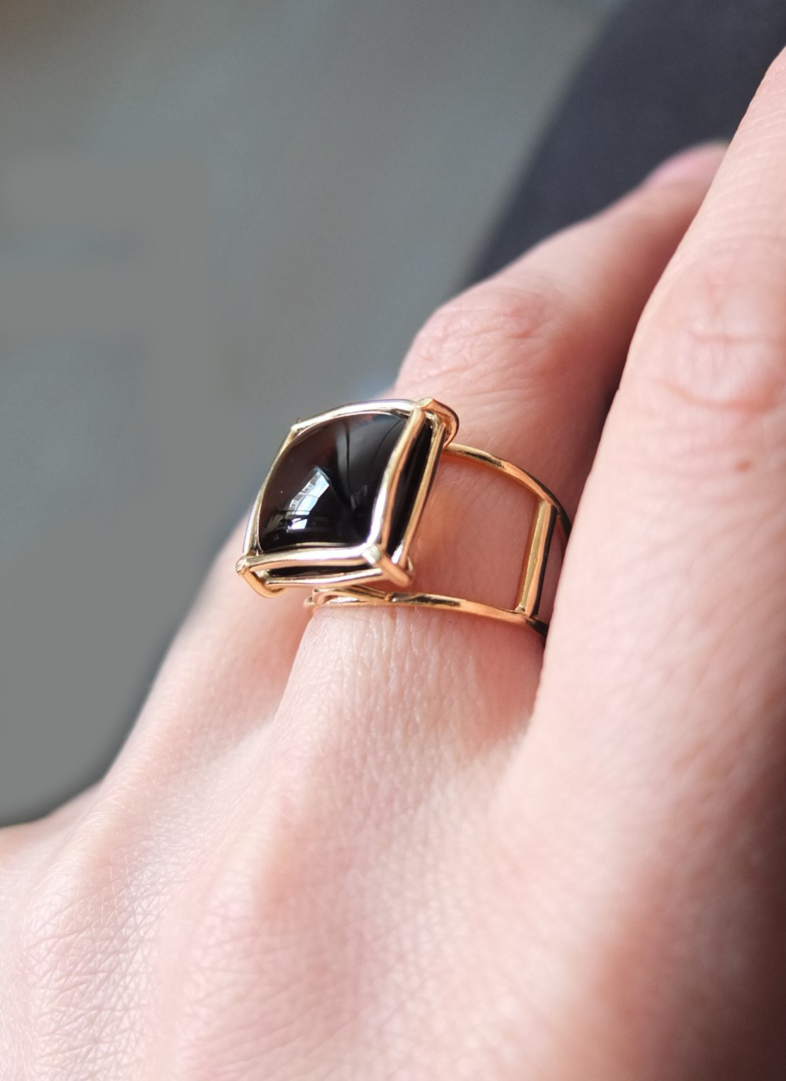 FRAMEWORK square gold plating ring　スモーキークォーツ