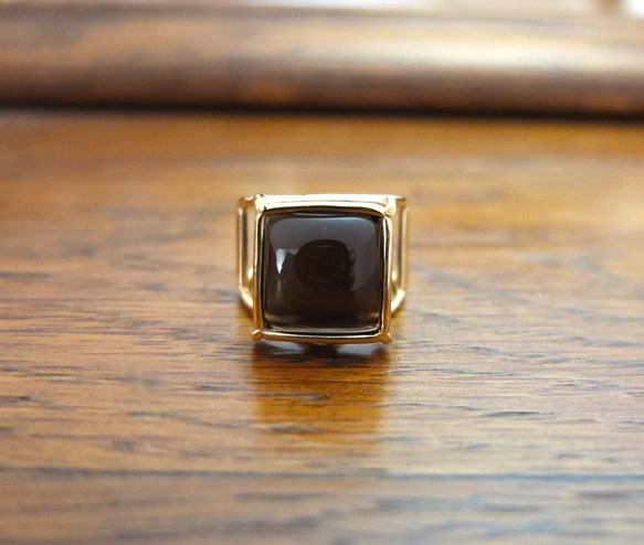 FRAMEWORK square gold plating ring　スモーキークォーツ 2枚目の画像