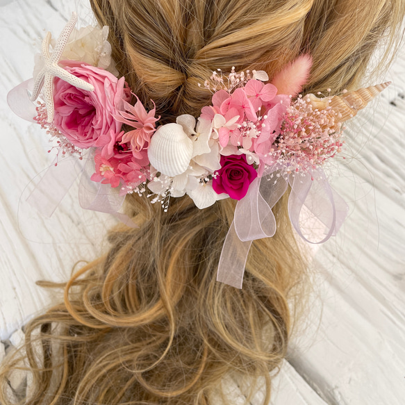 可愛すぎる　ビビットピンク　シェル  髪飾り　ヘッドドレス 3枚目の画像