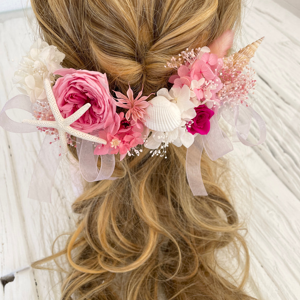 可愛すぎる　ビビットピンク　シェル  髪飾り　ヘッドドレス 1枚目の画像