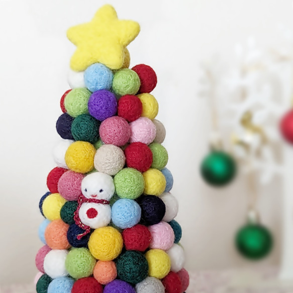 クリスマスツリー 雪だるまを探せ  羊毛フェルト カラフル 5枚目の画像