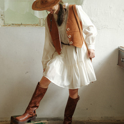春秋　ボシミアンデザインレディースシャツドレス　アプリコット長袖ドレス　ルーズリトルマンシャツドレス 4枚目の画像