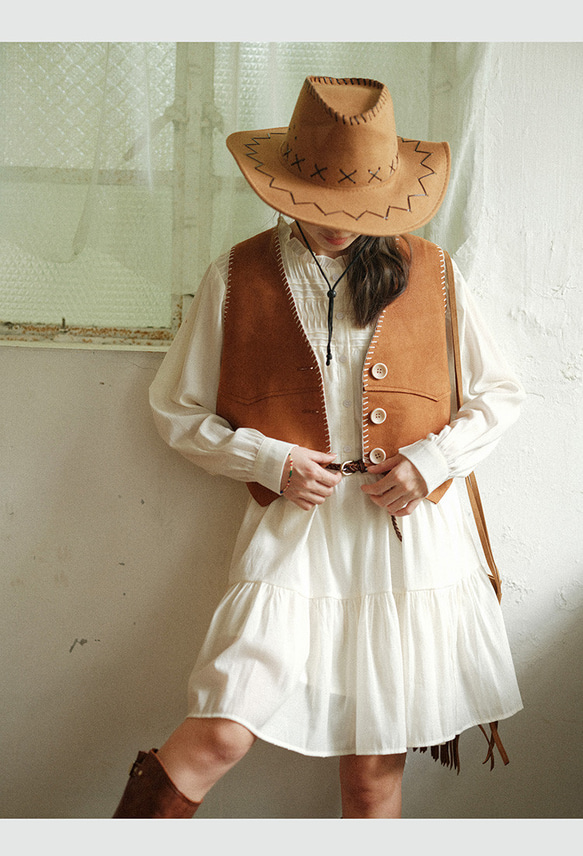 春秋　ボシミアンデザインレディースシャツドレス　アプリコット長袖ドレス　ルーズリトルマンシャツドレス 8枚目の画像