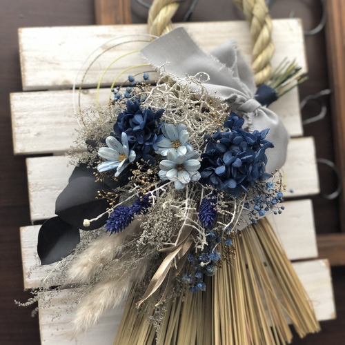 ドライフラワー2way⭐︎しめ縄飾り&スワッグ〜ブルー〜 しめ縄