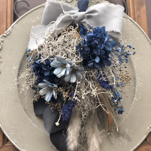 ドライフラワー2way⭐︎しめ縄飾り&スワッグ〜ブルー〜 しめ縄