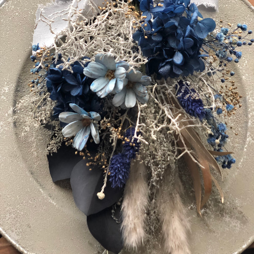 ドライフラワー2way⭐︎しめ縄飾り&スワッグ〜ブルー〜 しめ縄