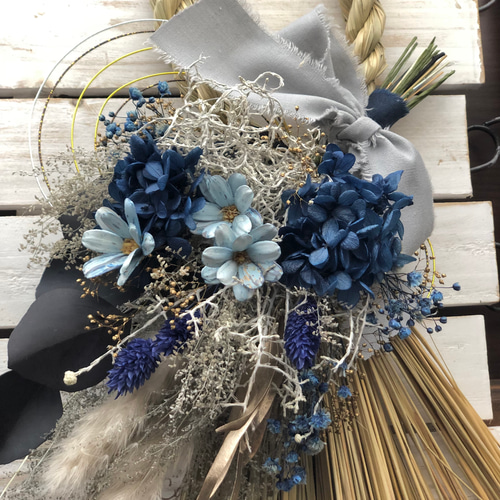 ドライフラワー2way⭐︎しめ縄飾り&スワッグ〜ブルー〜 しめ縄