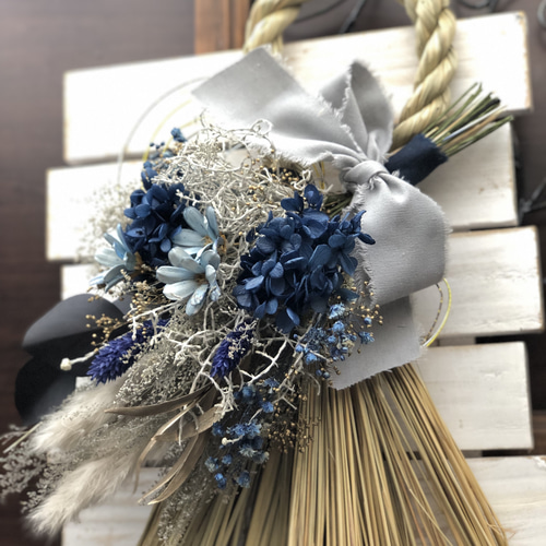 2025年ꕤ︎︎しめ縄飾り リースꕤ︎︎ドライフラワー スワッグ 2way ドライフラワー2way⭐︎しめ縄飾り&スワッグ〜ブルー〜 しめ縄