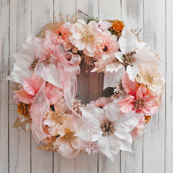 アーティフィシャルフラワーリース36cm 玄関リースフラワーリース母の日