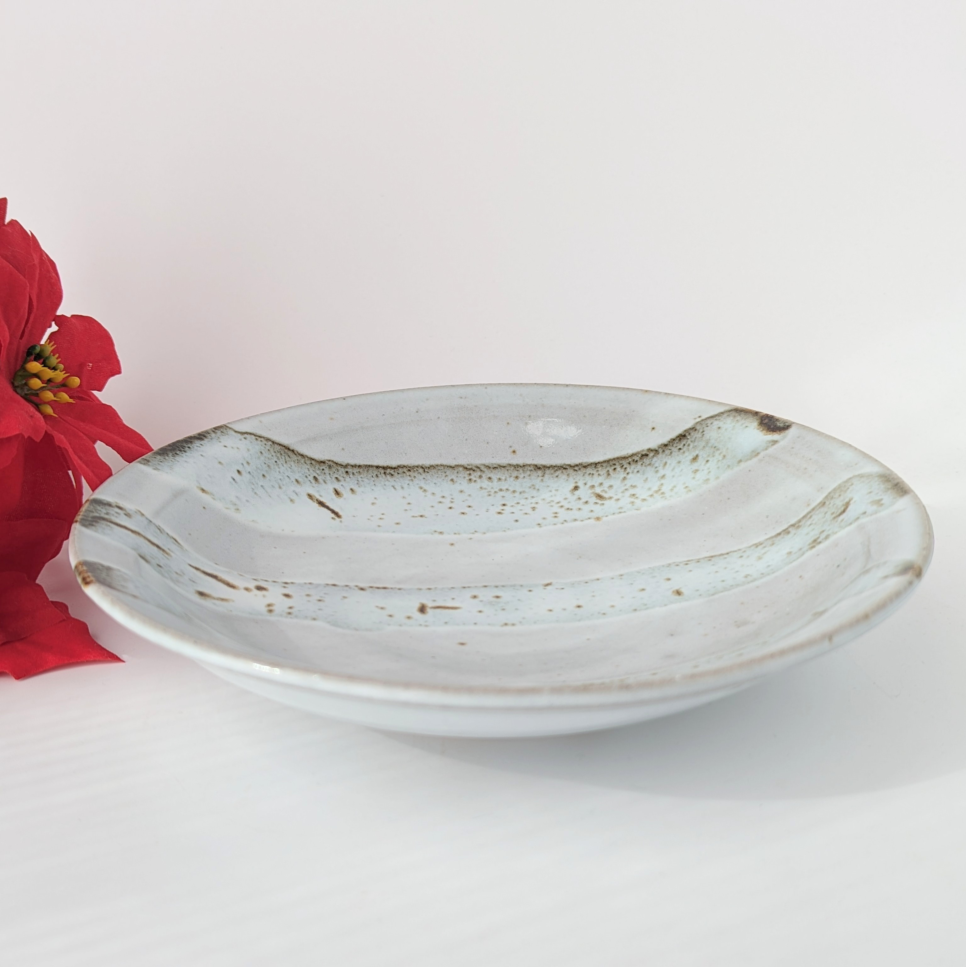 白萩釉流しがけ中皿　【手仕事　民藝　和　陶器】