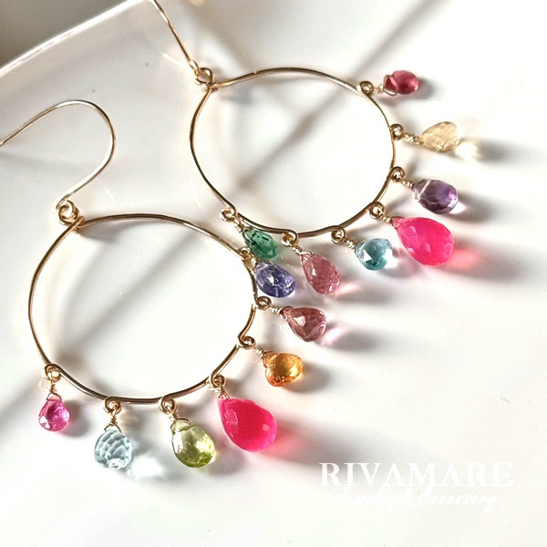 宝石質マルチカラー ルビー サファイア エメラルド トルマリン タンザナイト ガーネット フープピアス/イヤリング